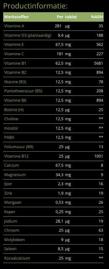 MULTIVITAMINE COMPLEET – 180 TABLETTEN